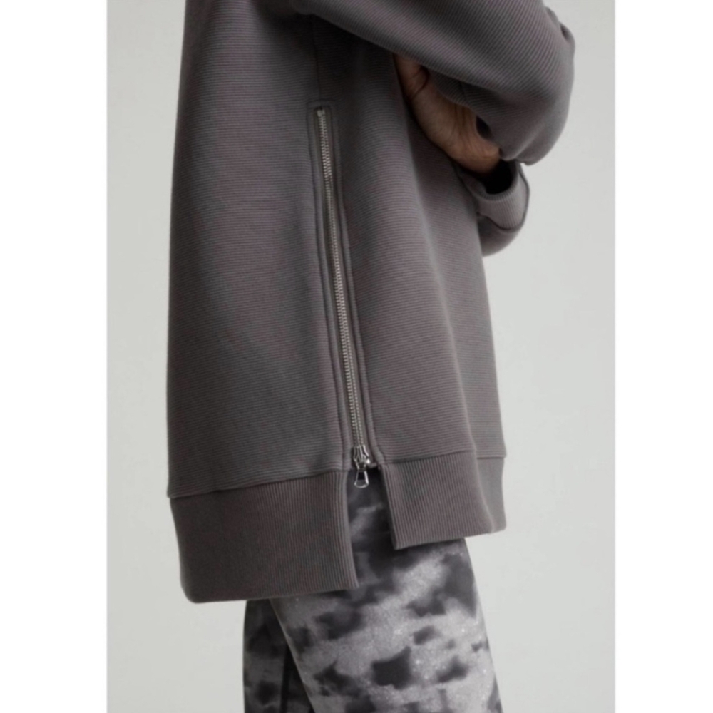Varley | Manning Ribbed Side Zip Sweatshirt Grey Taupe Medium Pullover